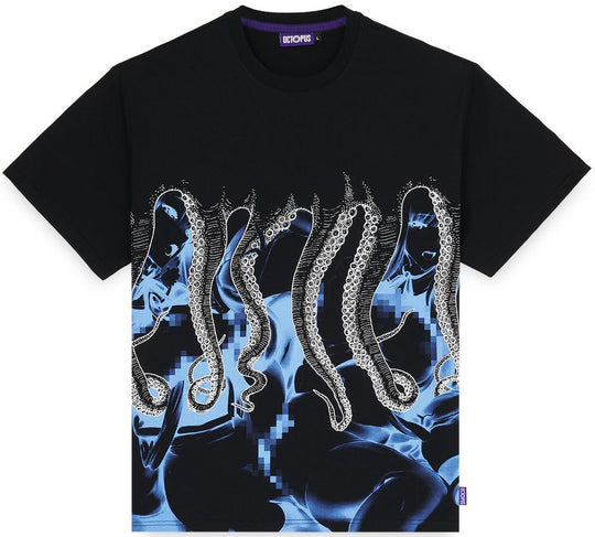  Octopus T-shirt Hentai Tee Black Uomo Nero