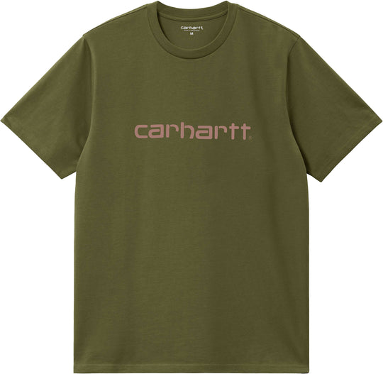  Carhartt Wip T-shirt S/s Script Tee Dundee Glassy Pink Uomo Verde
