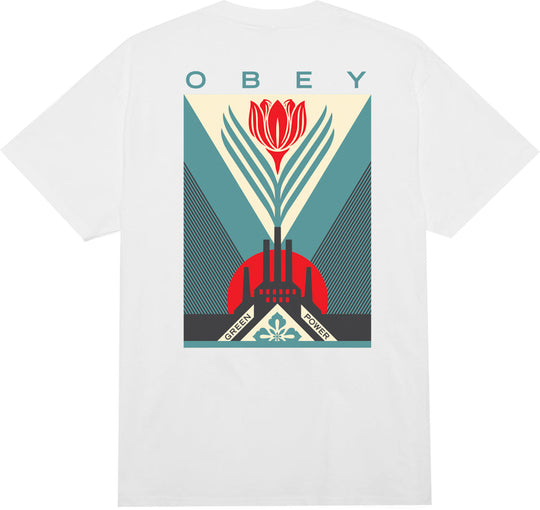  Obey T-shirt Green Power Factory Classic Tee White Uomo Bianco