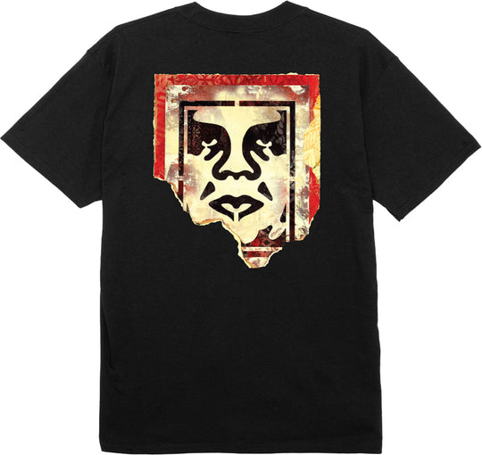  Obey T-shirt Ripped Icon Classic Tee Blace Uomo Nero