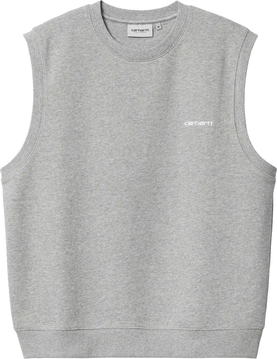  Carhartt Wip Script Vest Sweat Grey Heather White Uomo Grigio