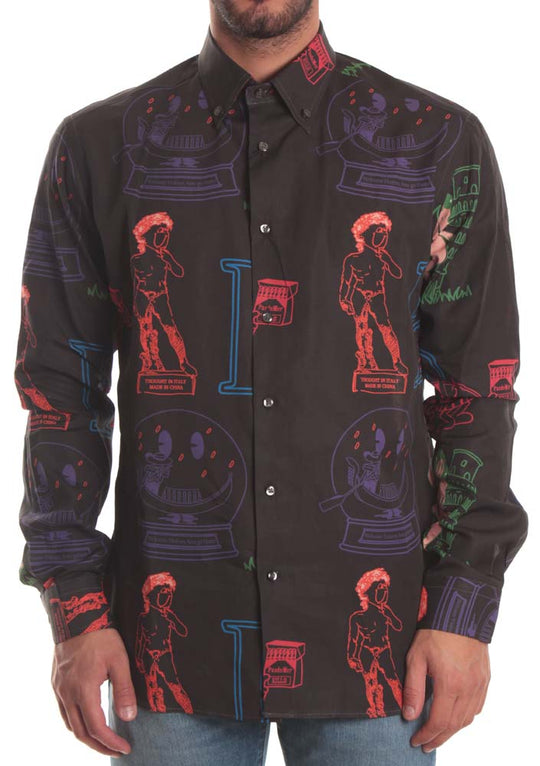  Pas De Mer Camicia Souvenir Shirt Black Uomo Fantasia