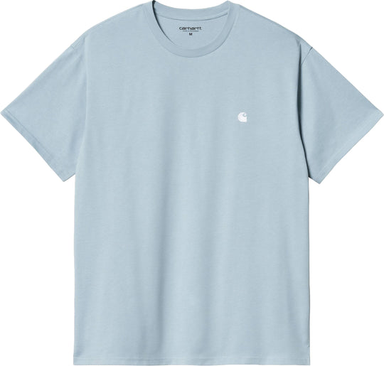  Carhartt Wip T-shirt S/s Madison Tee Frosted Blue White Uomo