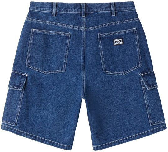  Obey Jeans Bigwig Baggy Denim Cargo Short Stone Wash Indigo Uomo Blue